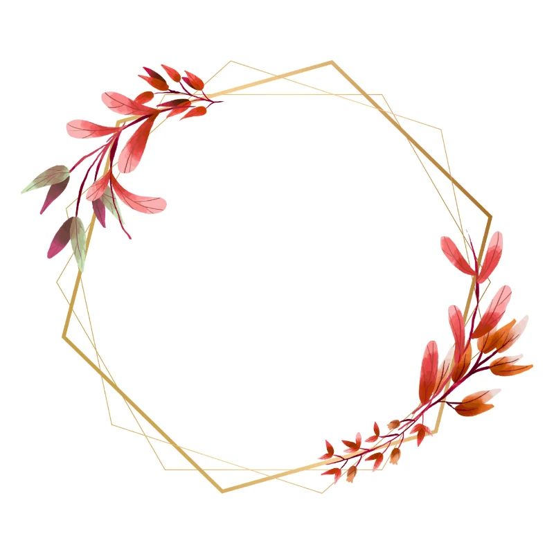 Hexagone doré à fleurs rouges et oranges