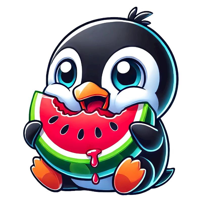 mignon pingouin dessin animé pastèque été