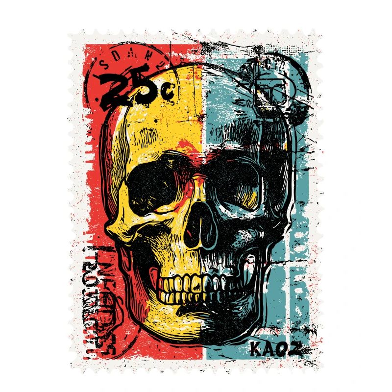 Crâne sur timbre-poste rétro coloré