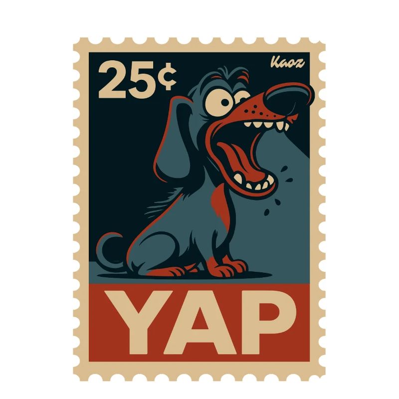 Comic Dachshund on Postage Stamp with Yap