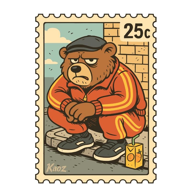 Stamp Grim Gopnik Bear in Tracksuit