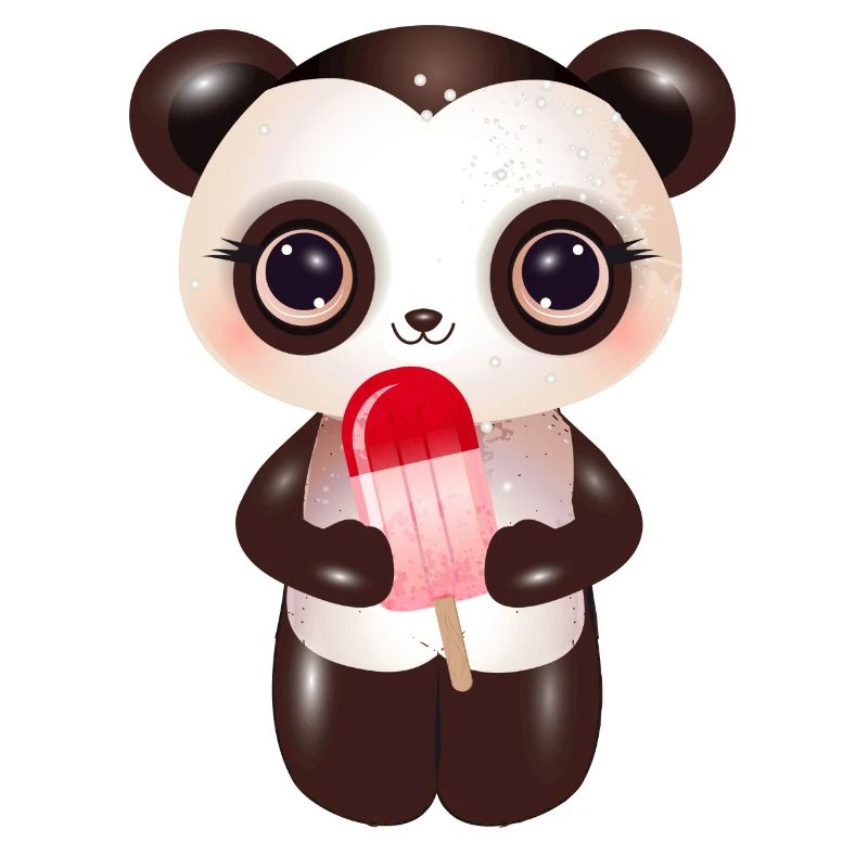 Panda mignon avec de la crème glacée rouge sur le style