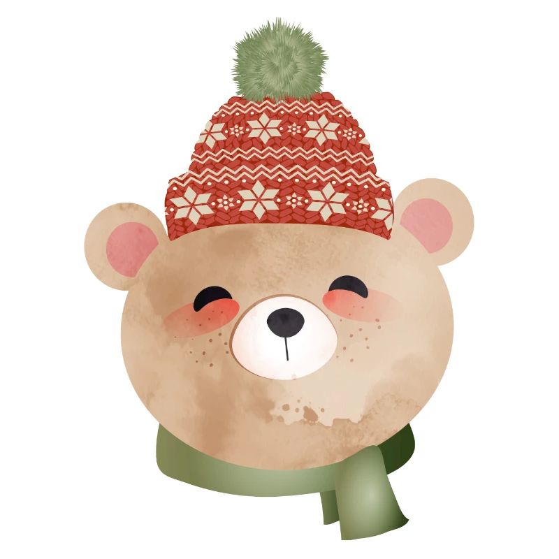 ours mignon avec bonnet à pompon et écharpe en hiver