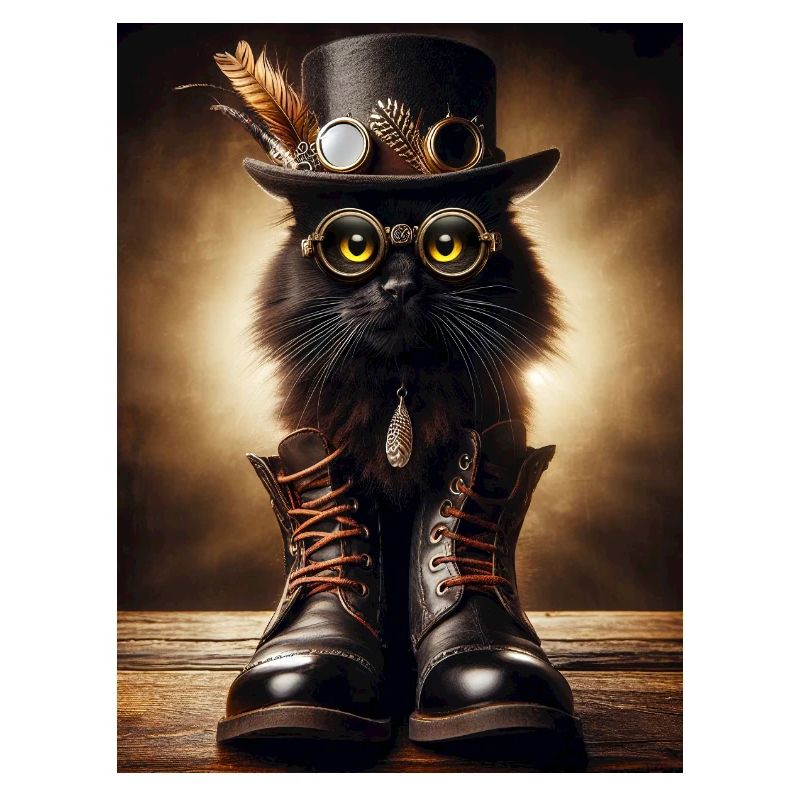 Chat noir Steampunk avec accessoires élégants