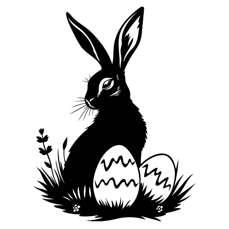 Easter bunny in the grass with colorful Easter eggs