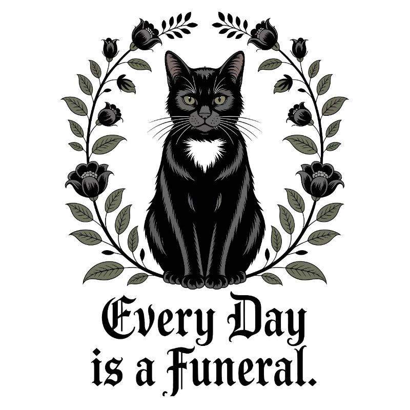Chat noir élégant avec des fleurs