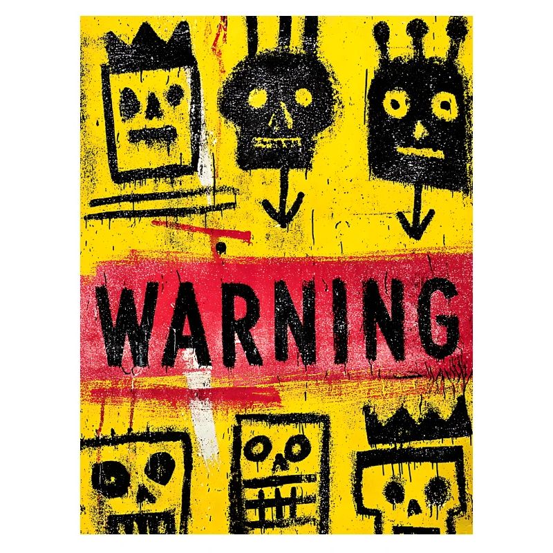 Expressionist Skull Art with Warning Message