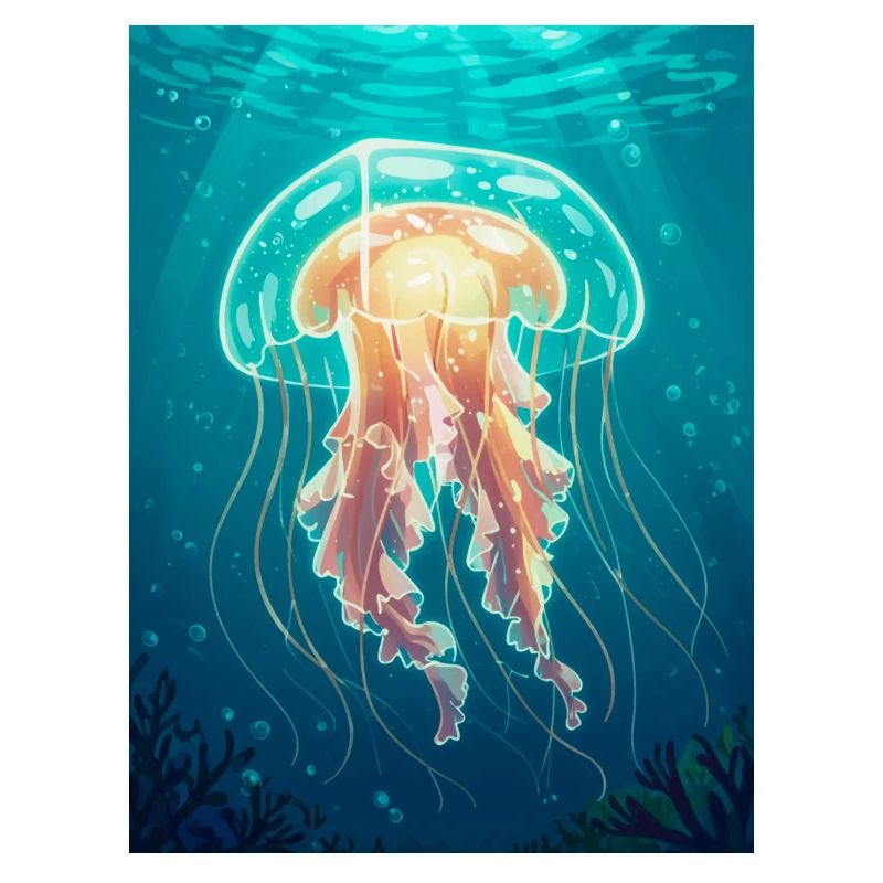 Méduse-boîte de style bande dessinée, en forme de cube transparent