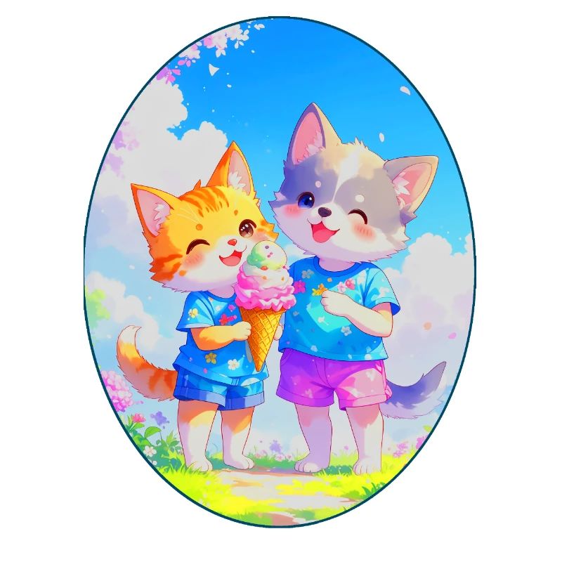 Kätzchen, Hündchen & Eiscreme (Oval)