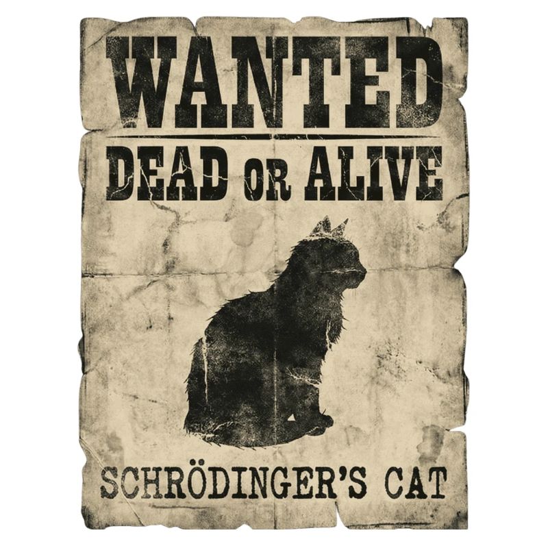 Schrödingers Katze gesucht Tot-oder-lebendig Physik-Wortspiel