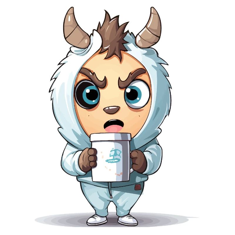 Monstre à capuche avec tasse à café