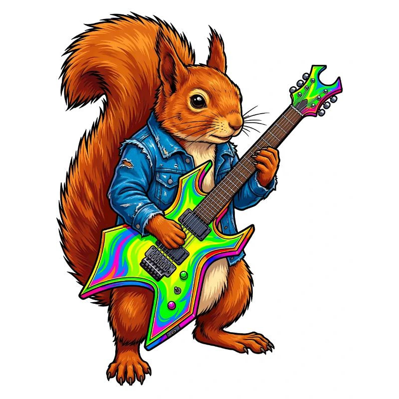 Eichhörnchen mit Jacke und E-Gitarre