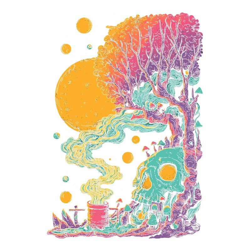 Psychedelic tree skull in the cosmos