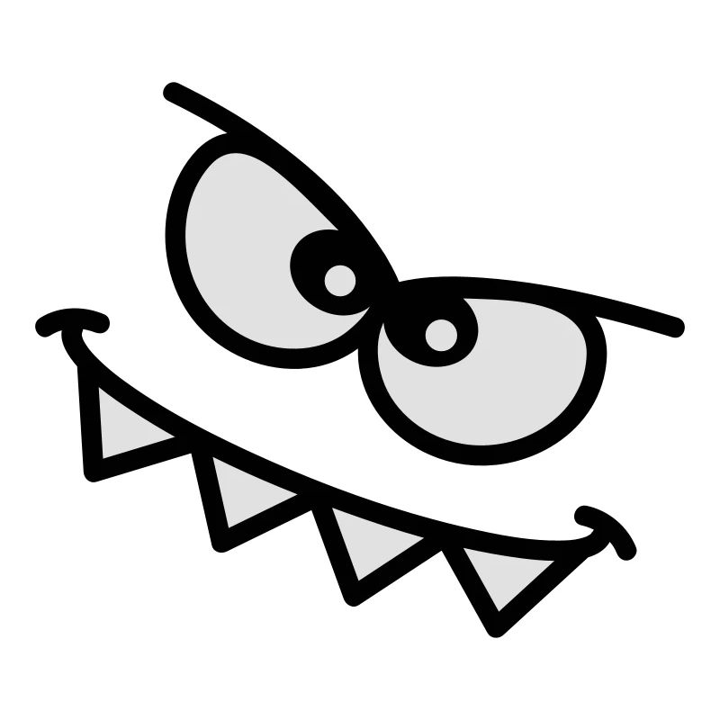 Evil Peeping Cartoon Monster Face Sharp Teeth