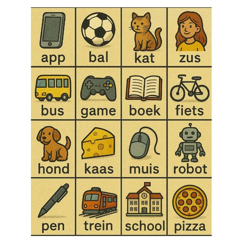 Dutch Word Grid Learning Card
