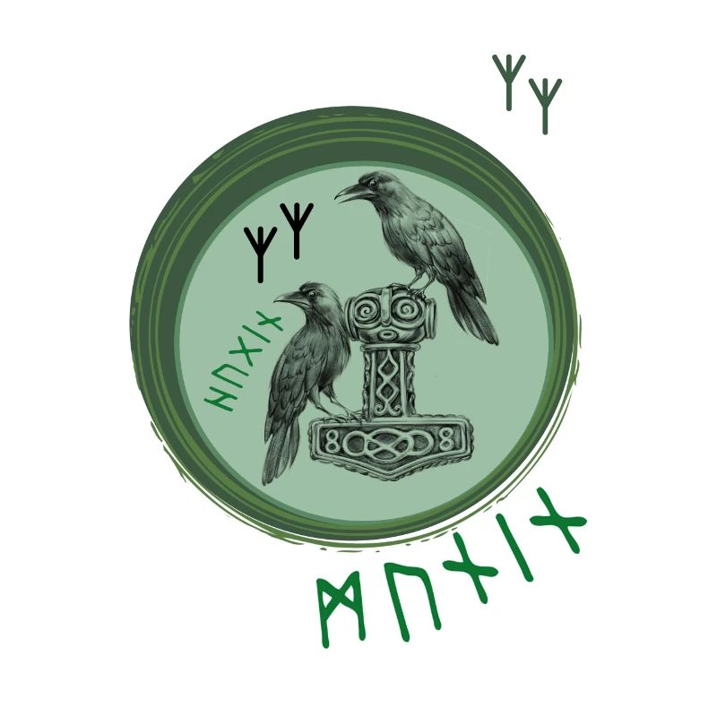 Thor Hammer Mjölnir avec Odin Ravens Hugin et Munin