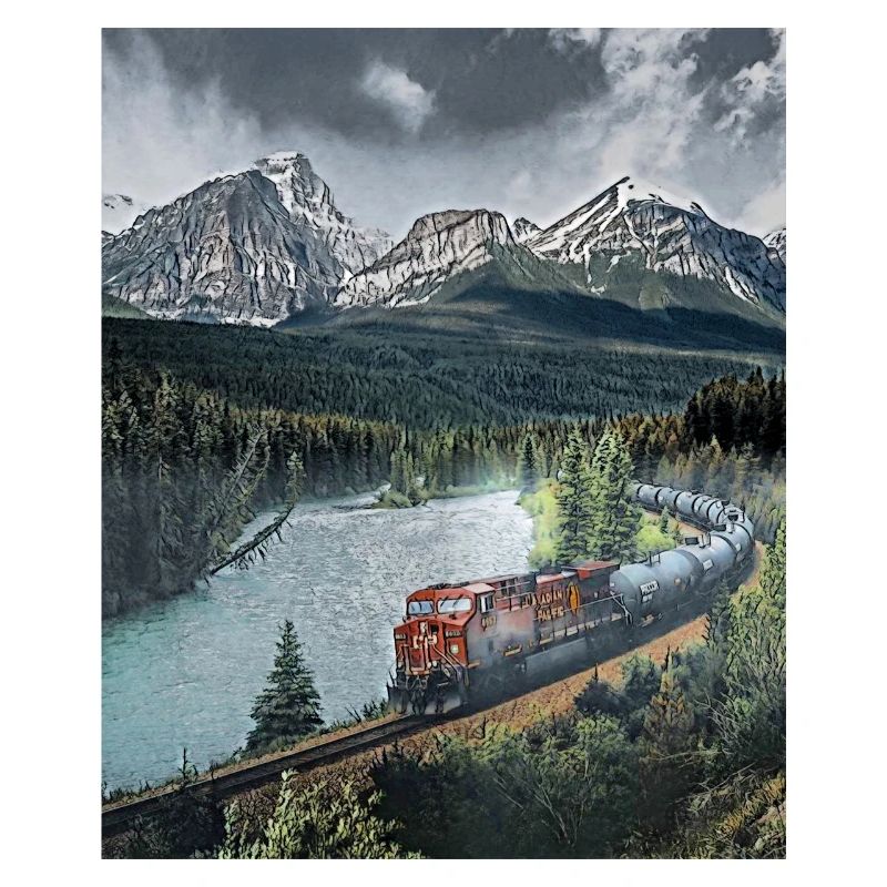 Train ride through mountain landscapes, Canada