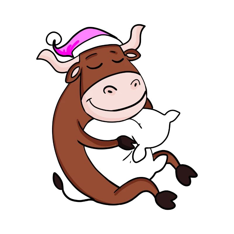 Ox with pillow and sleeping cap