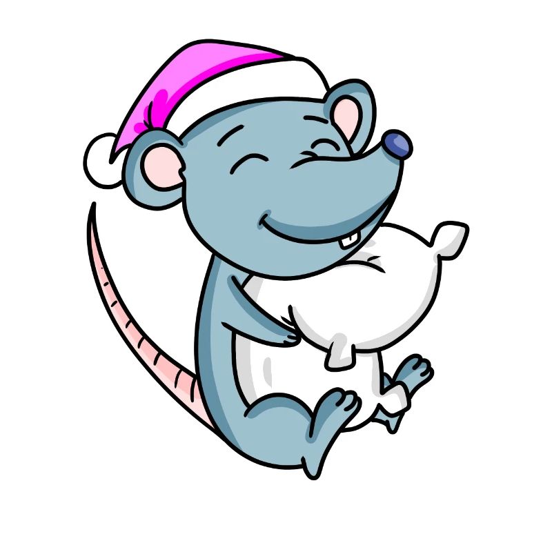 Souris avec oreiller et bonnet de couchage
