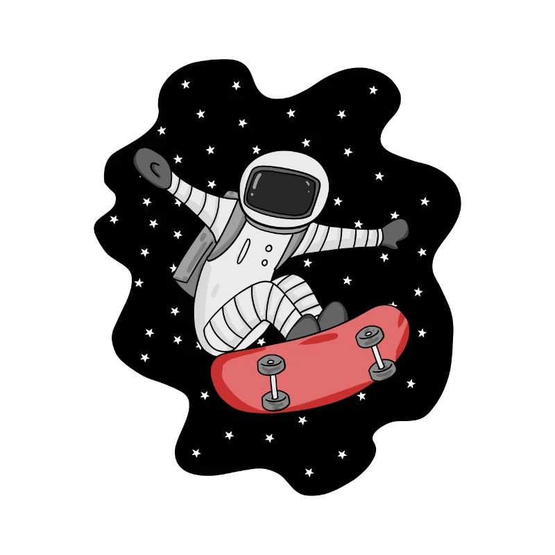 Astronaute avec skateboard dans l’espace