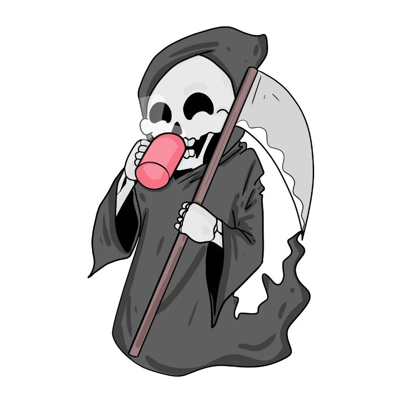 Grim Reaper with coffee