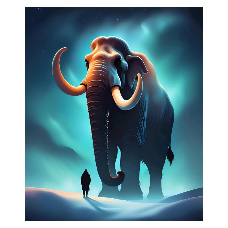 Cool mammoth and a human