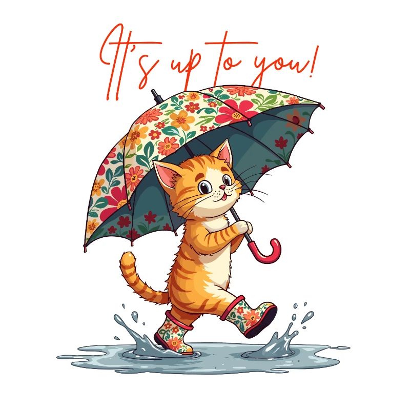 Chat Courage Pensée Positive Puddle Parapluie Mignon