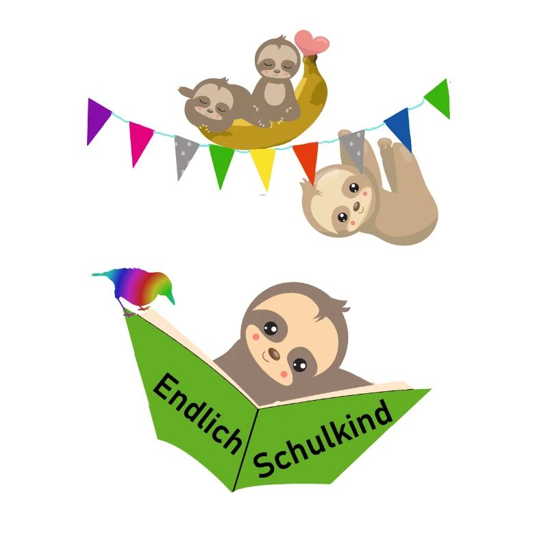 Endlich Schulkind Faultiere süß, Buch lesend