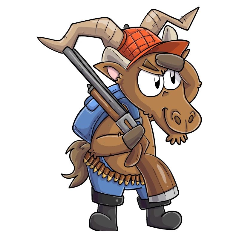 Steinbock Jäger / Steinbock mit Jagdgewehr