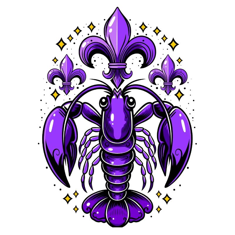 Mardi Gras crawfish with fleur-de-lis design
