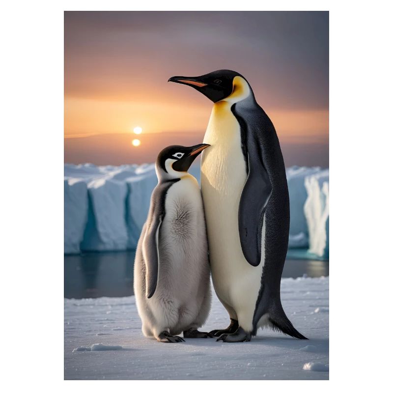 Penguin with cub on floe at the South Pole