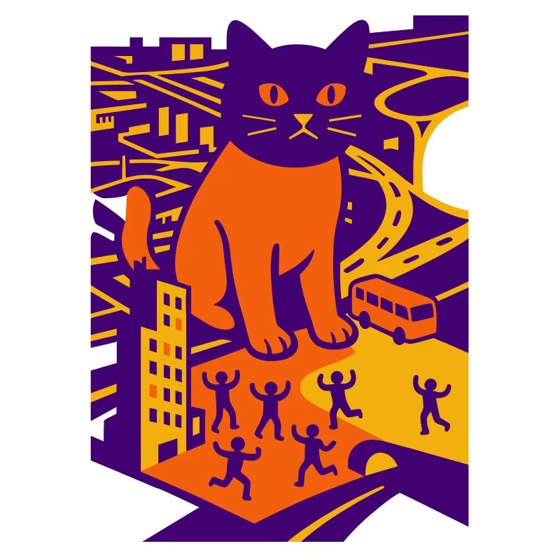 Chat géant dans la ville