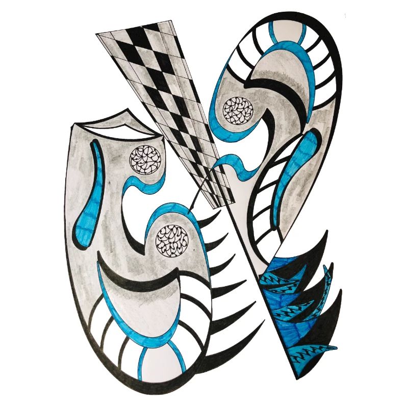 BlueBlack Abstract Cross Pattern