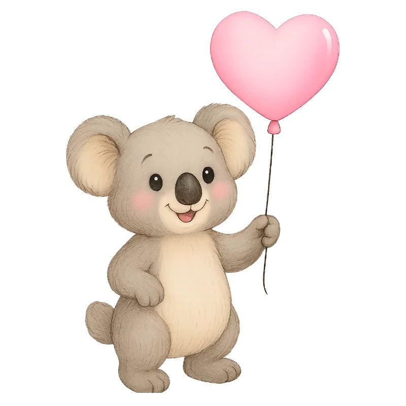 Cuddly koala with heart balloon