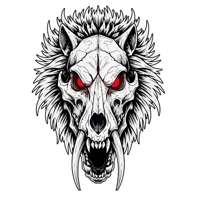 Shamanic Sabertooth Wolf Skull Red Eyes