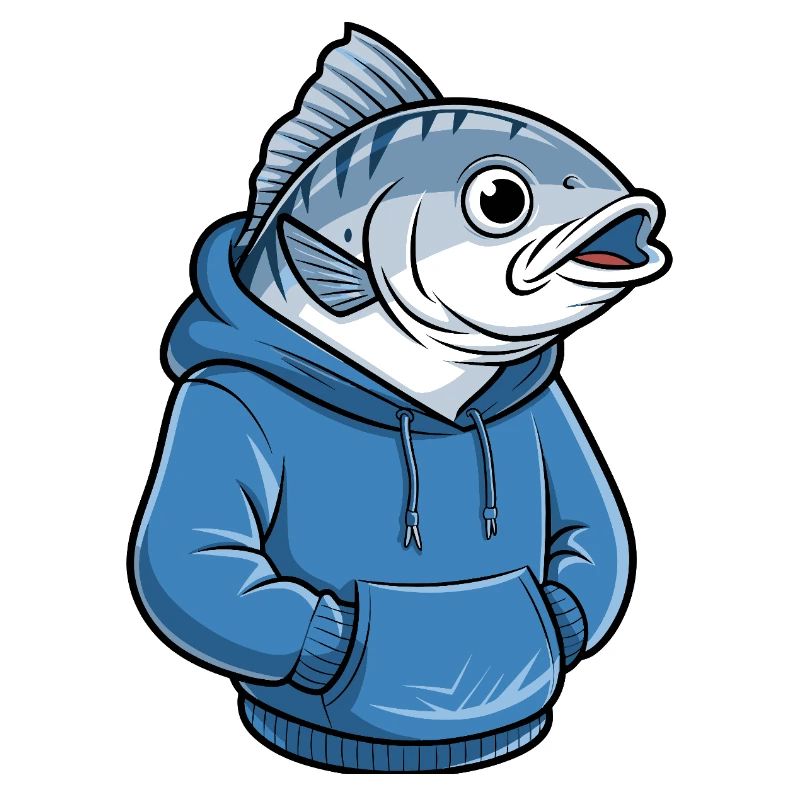 Dessin animé drôle de poisson-pêcheur avec un sweat à capuche