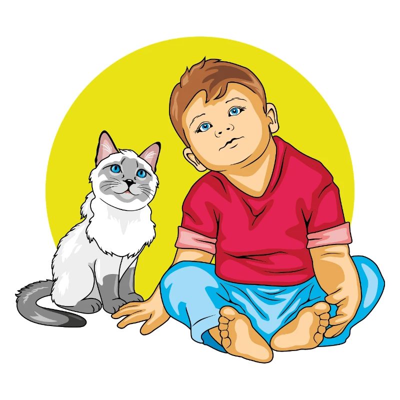 Junge spricht mit einer Siamkatze