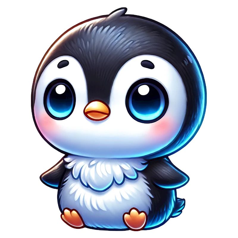 Cute Chibi Penguin Cartoon with Blue Eyes