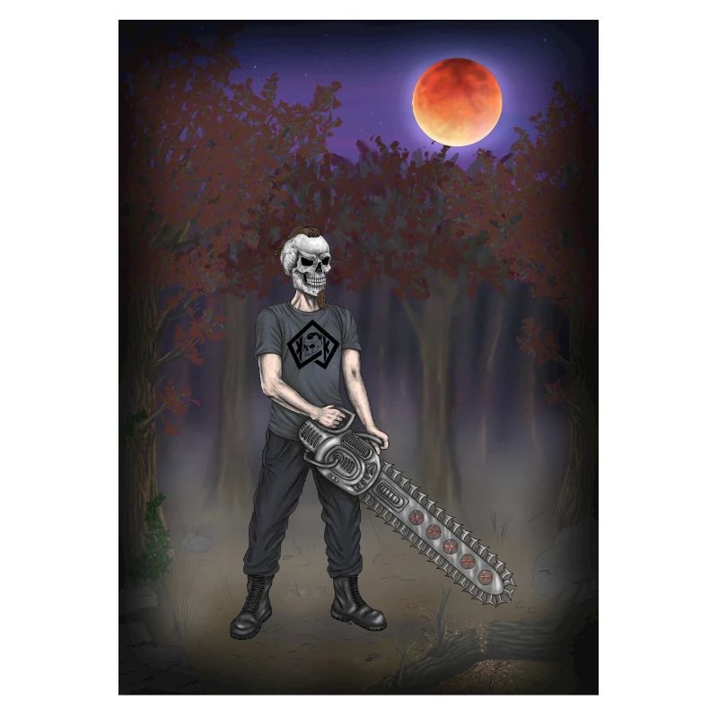 Forest worker, forester, chainsaw, full moon