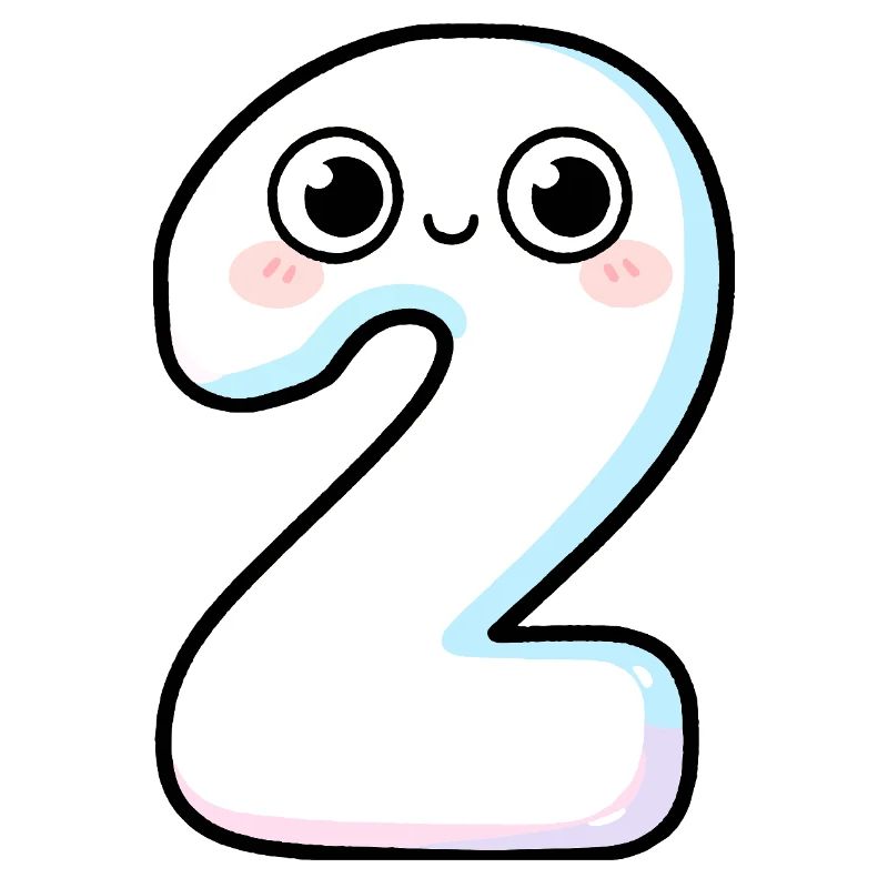 Number 2 Kawaii Pastel Smiling