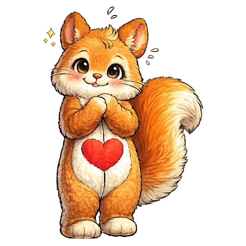 Schüchternes Eichhörnchen mit rotem Herz