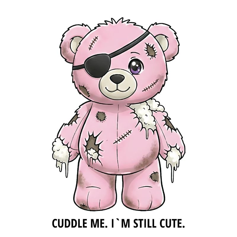 Ours en peluche rose patchwork avec cache-œil