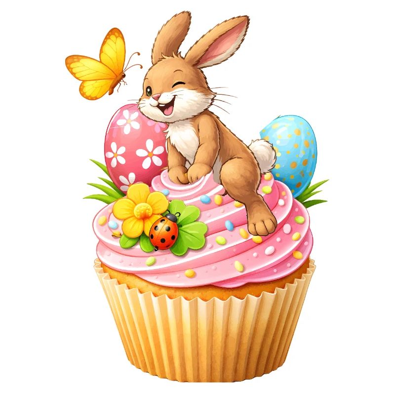 Cute Easter Bunny Cupcake with Colorful Easter Eggs