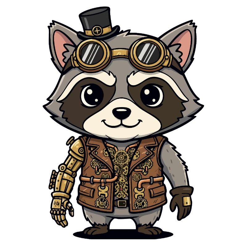 Raccoon Steampunk Arm Robotic Engineer
