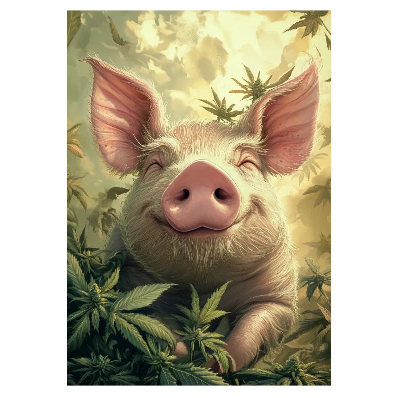 Cochon heureux dans la forêt de chanvre