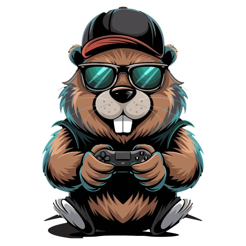 Cool Gamer Beaver With Controller And