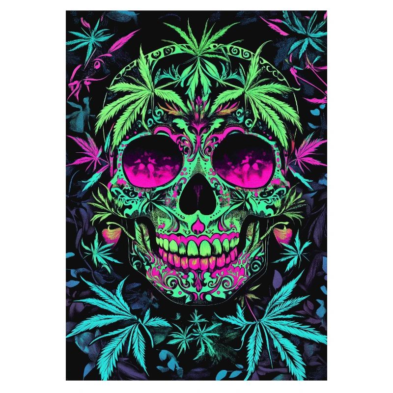 Neon Sugar Skull Hemp Leaves