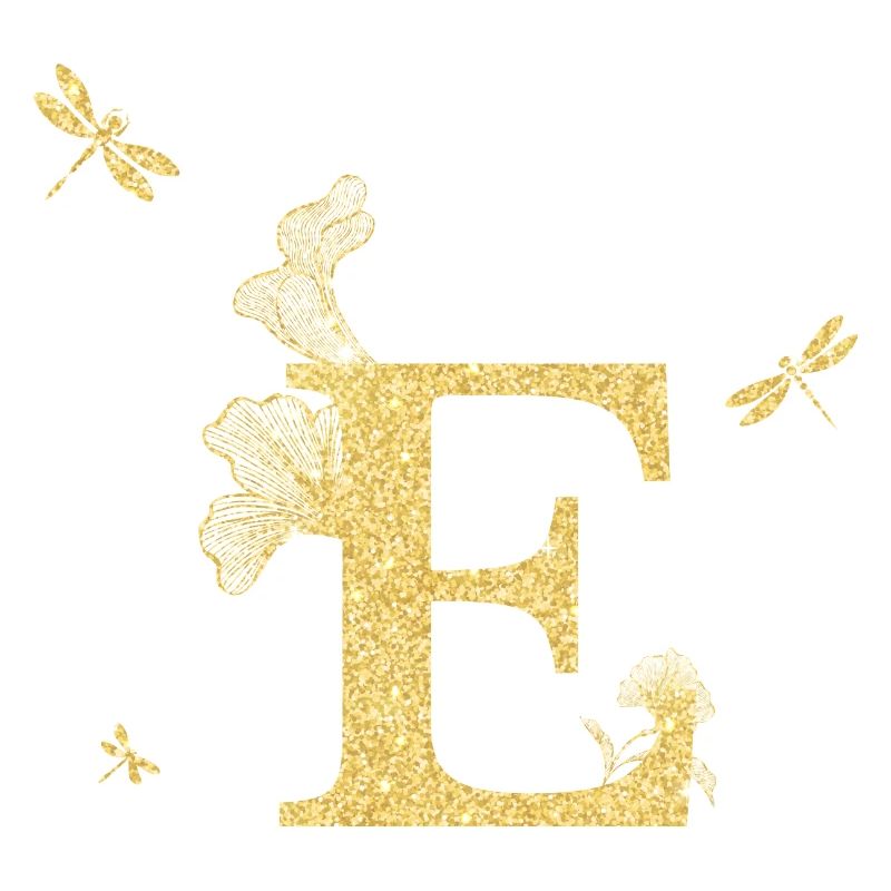 Buchstabe e goldene Glitzerlibelle - Geschenkidee