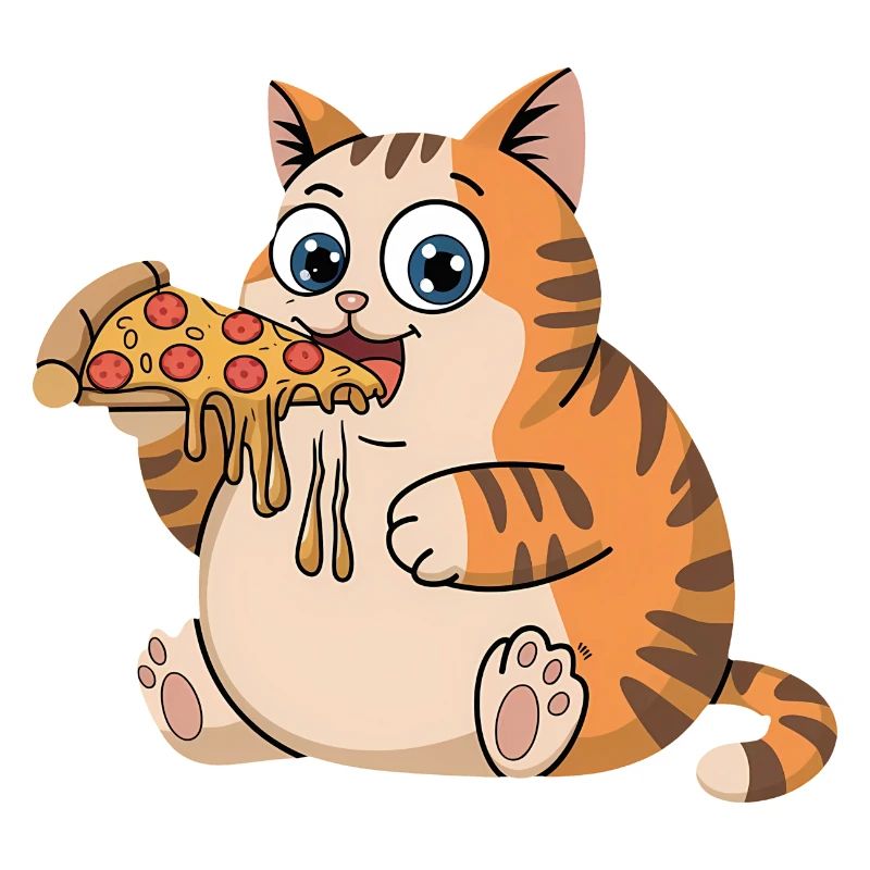 Drôle de chat potelé mangeant de la pizza restauration rapide