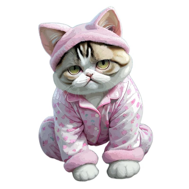 Chats chat mignon en pyjama rose avec des coeurs
